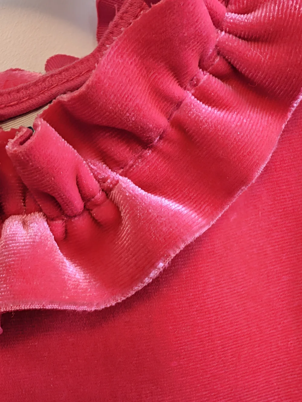 Girls Ruffled Velvet Party Dress in Bright Pink